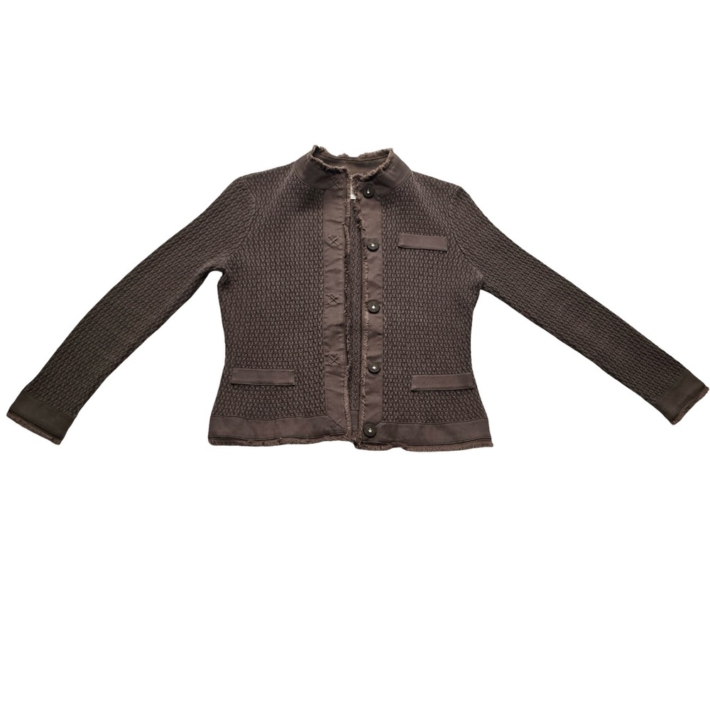 Talbots Petites Knit Jacket Button Front Chocolat… - image 1